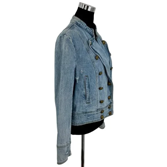 RARE Free People Military Denim Jacket L| Coastal Cowgirl Grunge Boho Streetwear - Picture 4 of 16